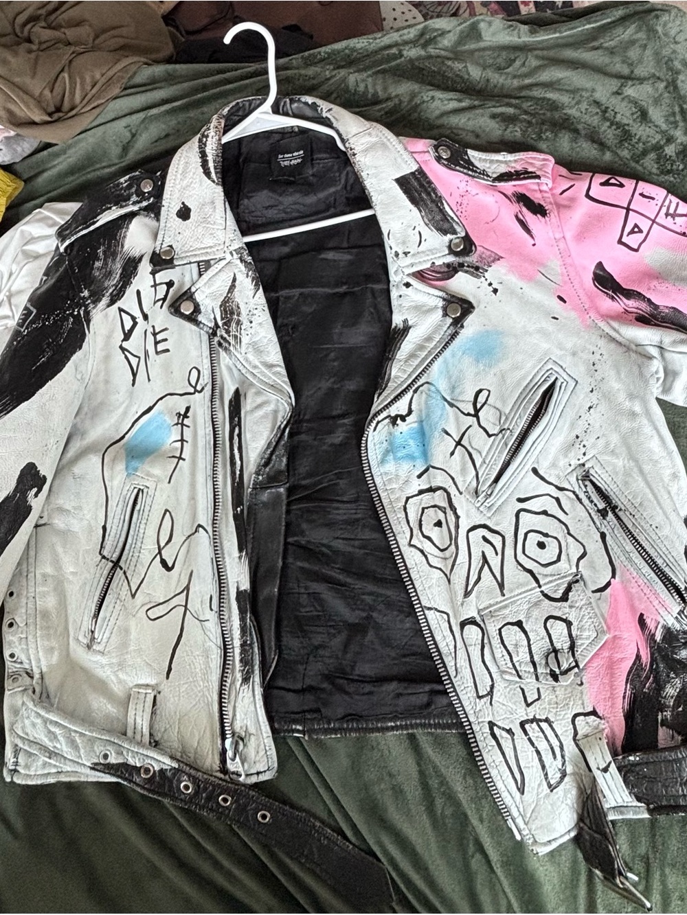 Rare lil peepHand-Painted White Leather Biker Jacket only 5 were available.